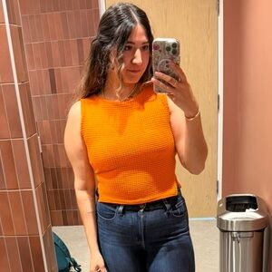 PrettyLittleThing Orange Top and Cream Wide-Leg Pants